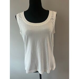 St.‎ John Caviar White Textured Sequin Scoop Neck Tank Top Shell Large